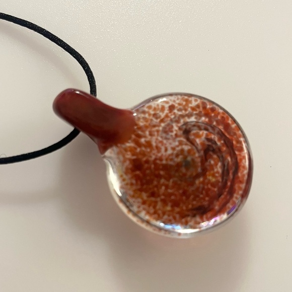 Handblown Artisan Brown Blue White Yellow Glitter Art Lampwork Glass Necklace - Picture 7 of 16